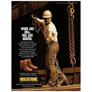 1996 Wolverine Work Boots Vintage Print Ad Construction Worker Hoist Wall Art
